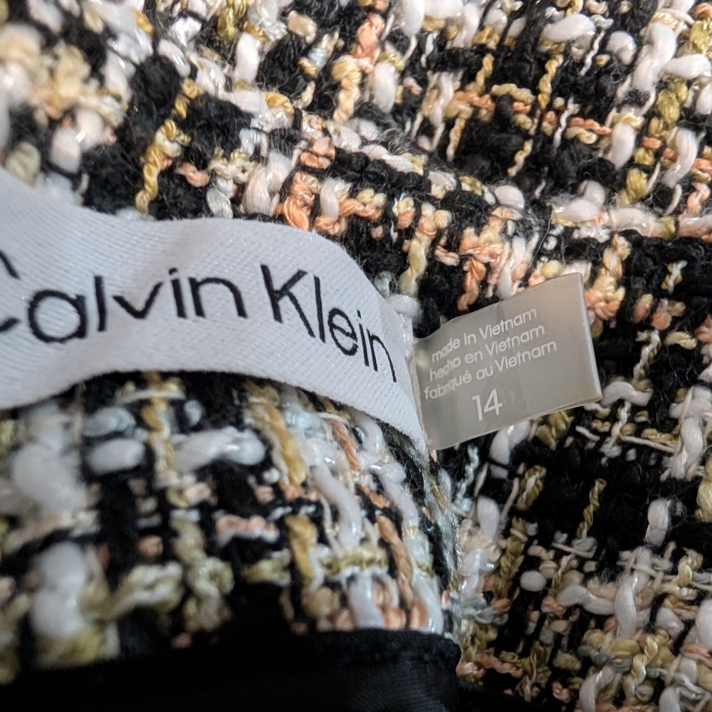 Calvin Klein Tan, Black, and White Tweed Lined Pencil Skirt Women's Size 14 - Picture 3 of 9